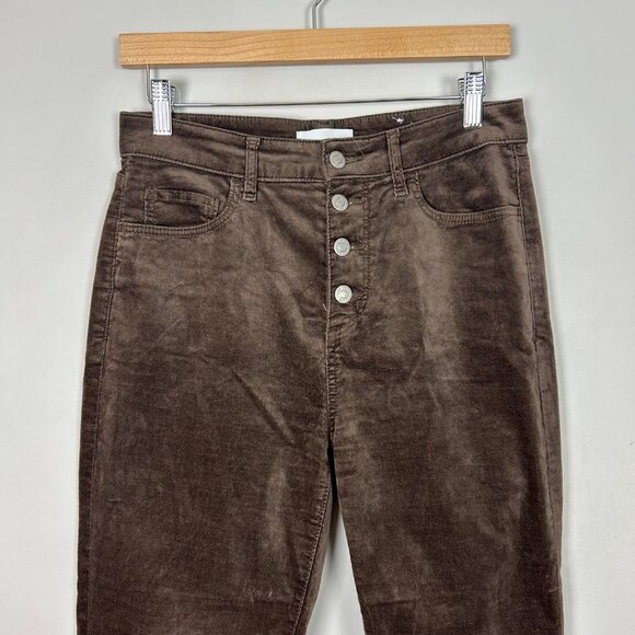 Loft Brown Velvet Kick Crop Pants Button Front Size 27/4 Women's - Picture 2 of 4